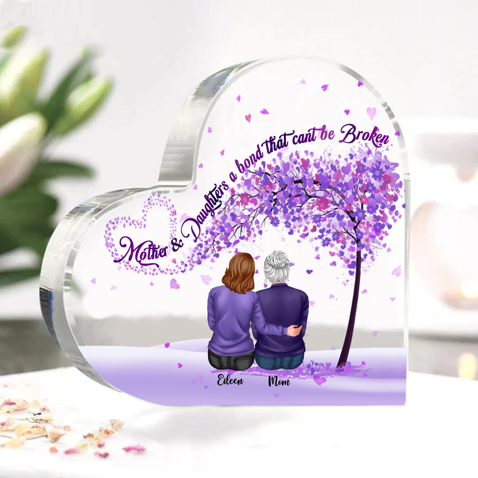 Personalised Heart Shaped Acrylic Plaque Mother and Daughters A Bond T
