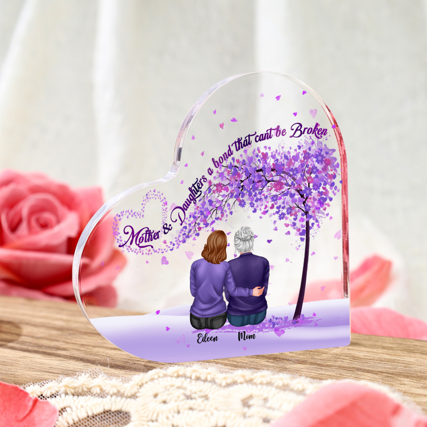 Personalised Heart Shaped Acrylic Plaque Mother and Daughters A Bond That Cant Be Broken Gift for Mom | Jessemade