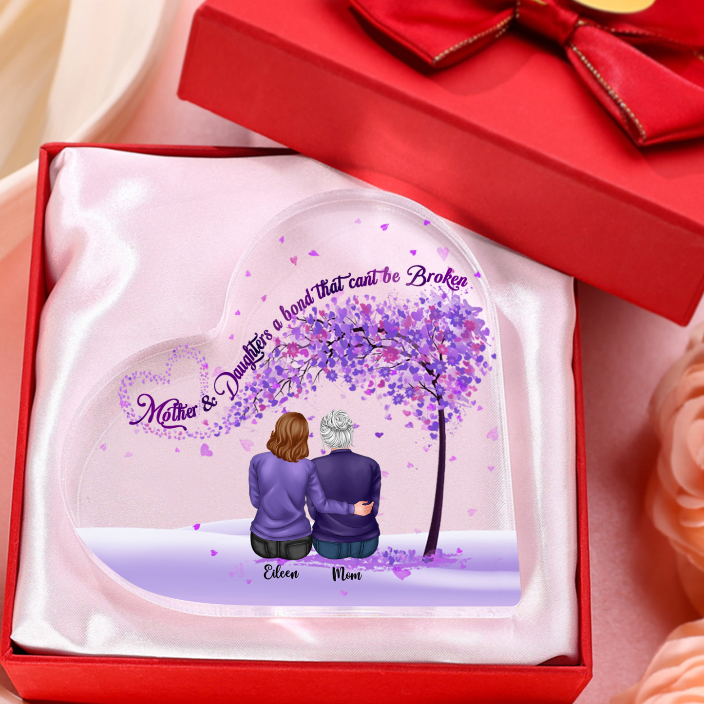 Personalised Heart Shaped Acrylic Plaque Mother and Daughters A Bond That Cant Be Broken Gift for Mom | Jessemade