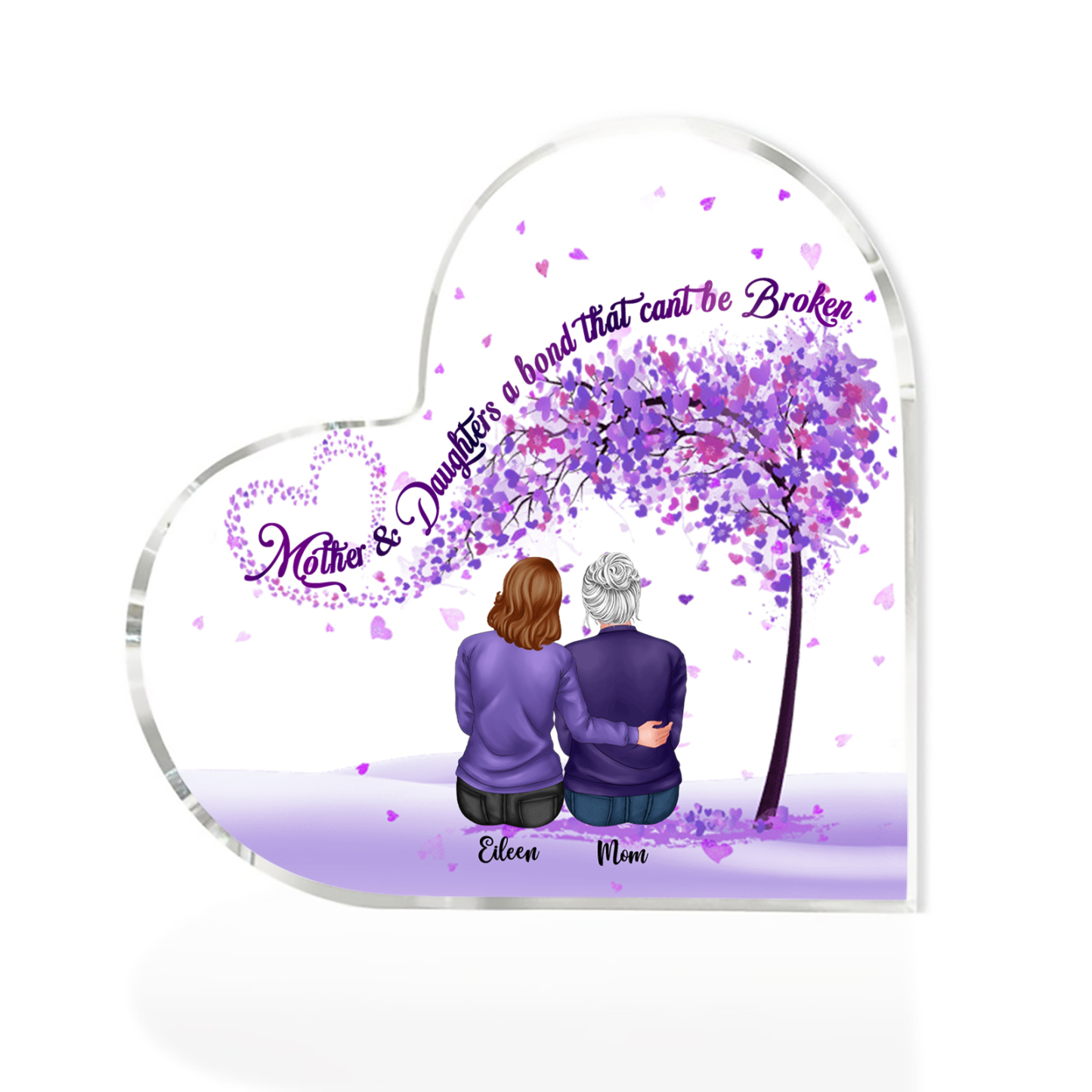Personalised Heart Shaped Acrylic Plaque Mother and Daughters A Bond That Cant Be Broken Gift for Mom | Jessemade