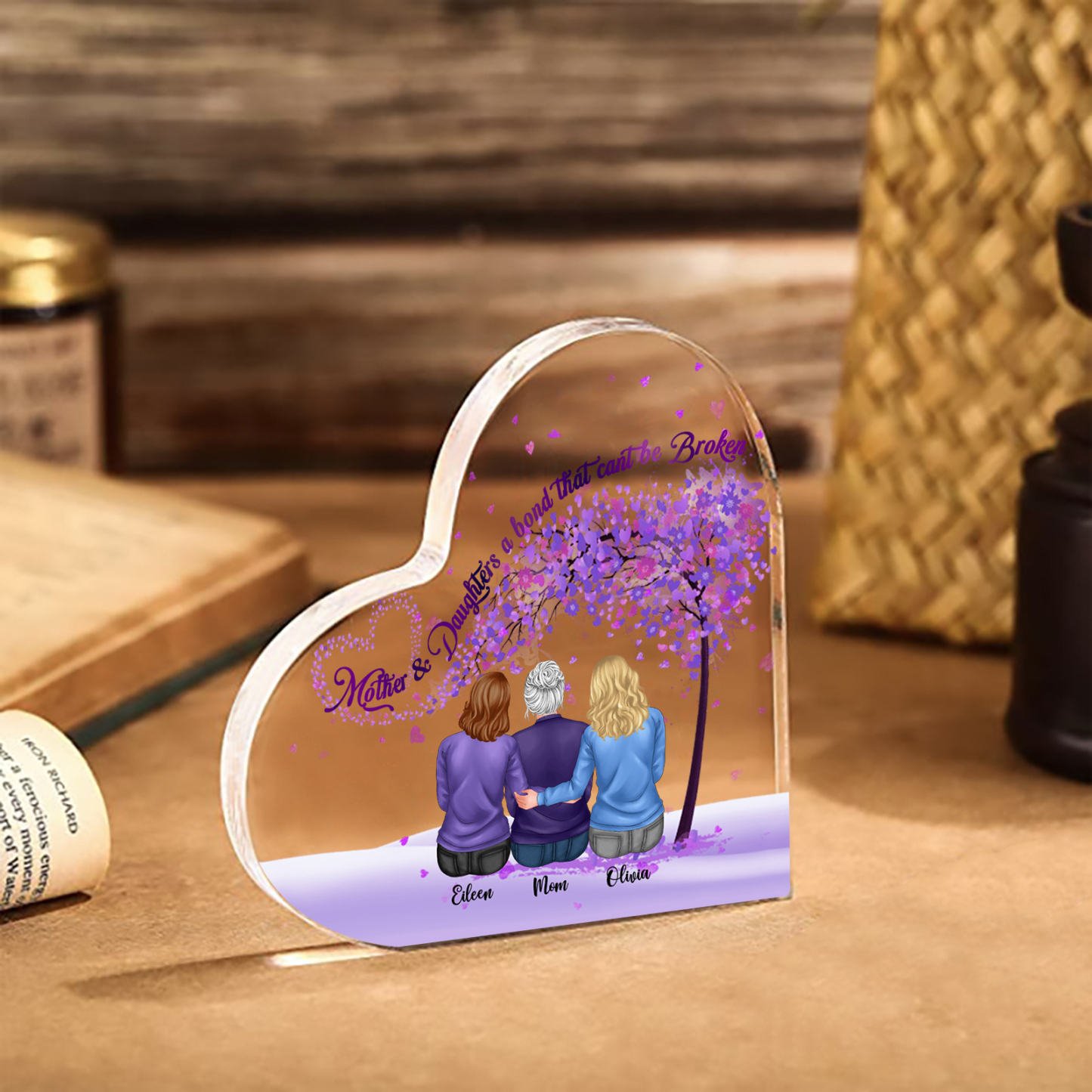 Personalised Heart Shaped Acrylic Plaque Mother and Daughters A Bond That Cant Be Broken Gift for Mom | Jessemade