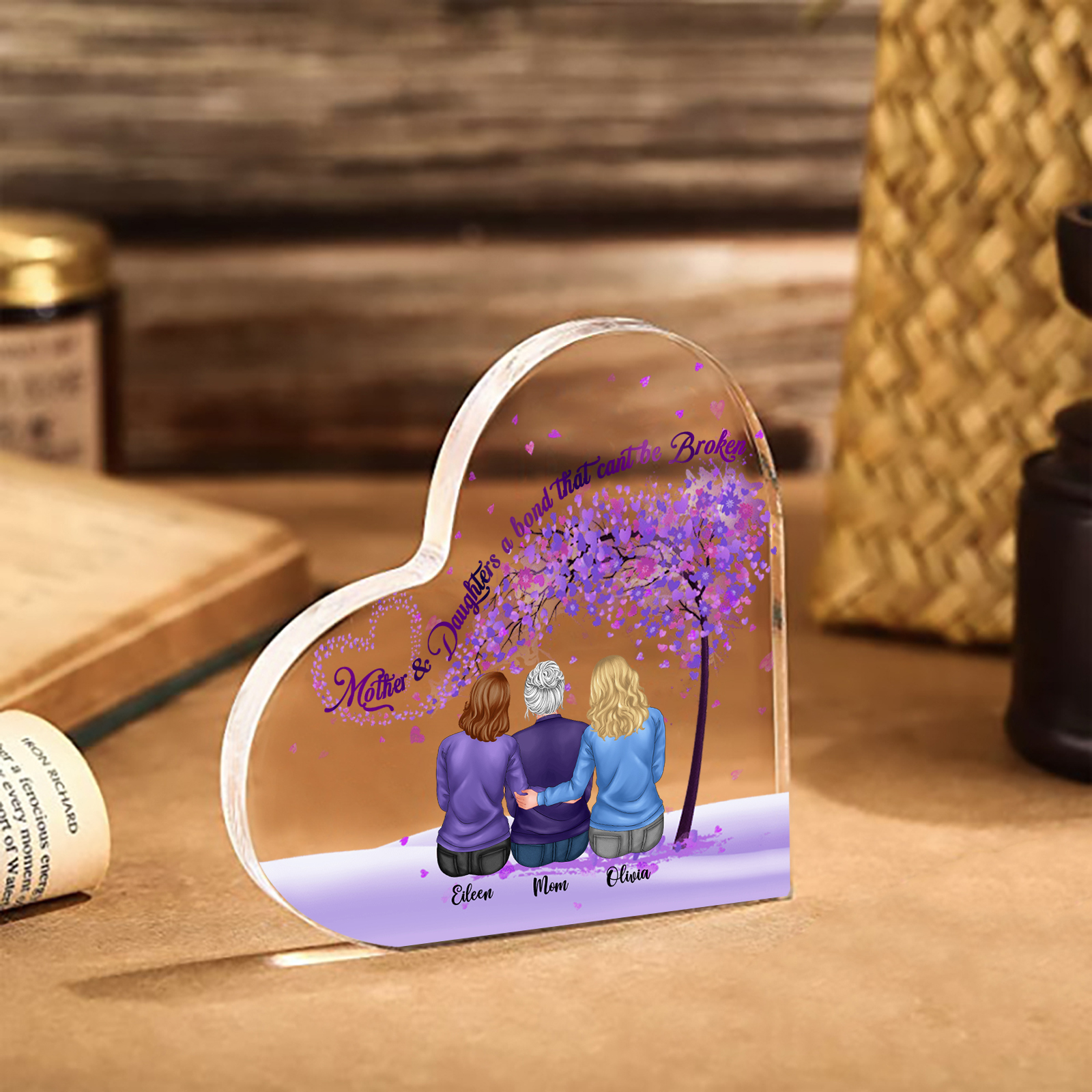 Personalised Heart Shaped Acrylic Plaque Mother and Daughters A Bond That Cant Be Broken Gift for Mom | Jessemade
