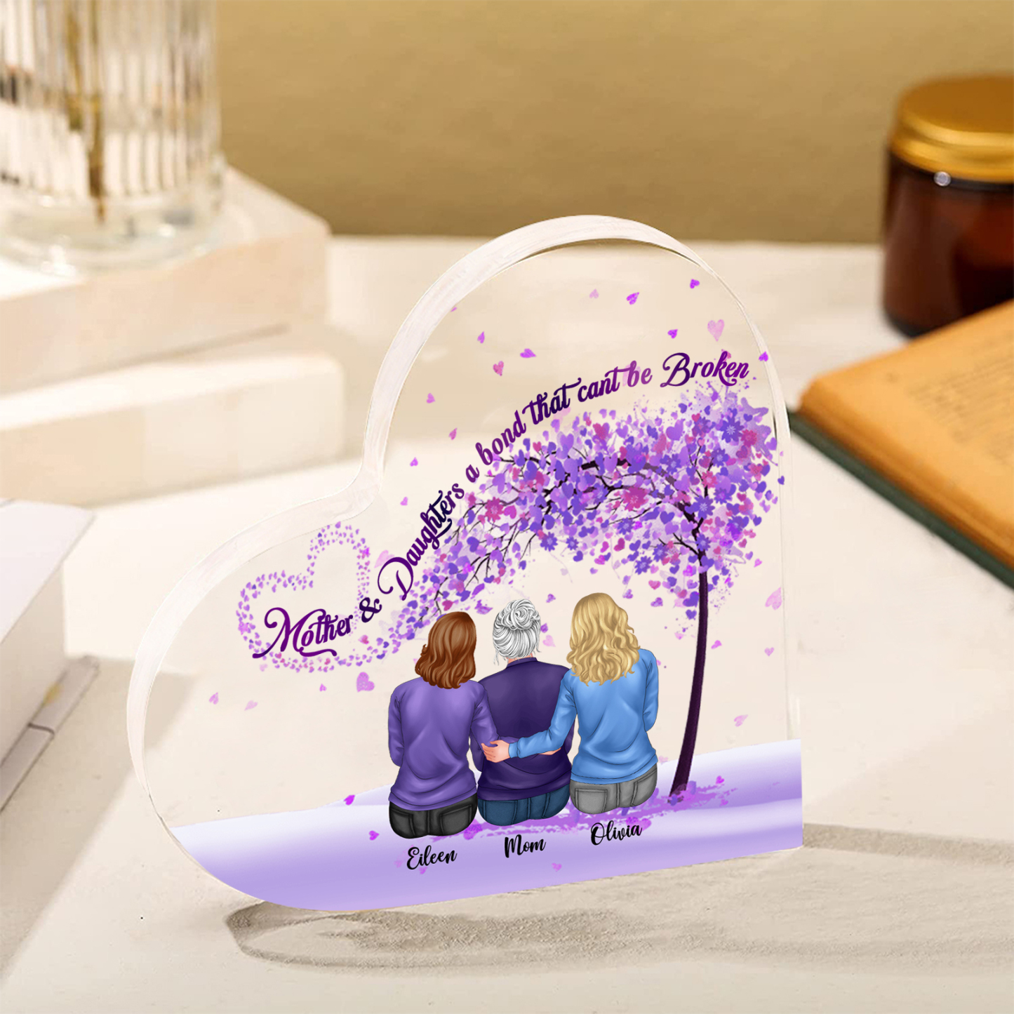 Personalised Heart Shaped Acrylic Plaque Mother and Daughters A Bond That Cant Be Broken Gift for Mom | Jessemade