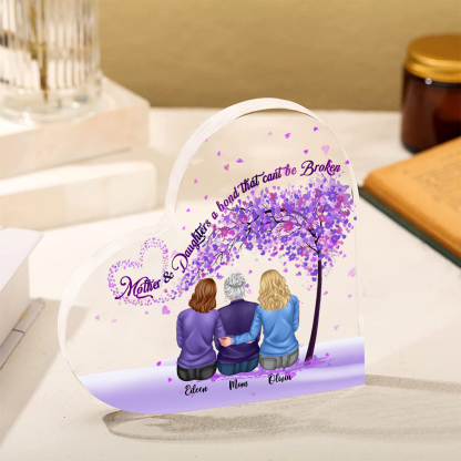 Personalised Heart Shaped Acrylic Plaque Mother and Daughters A Bond That Cant Be Broken Gift for Mom | Jessemade