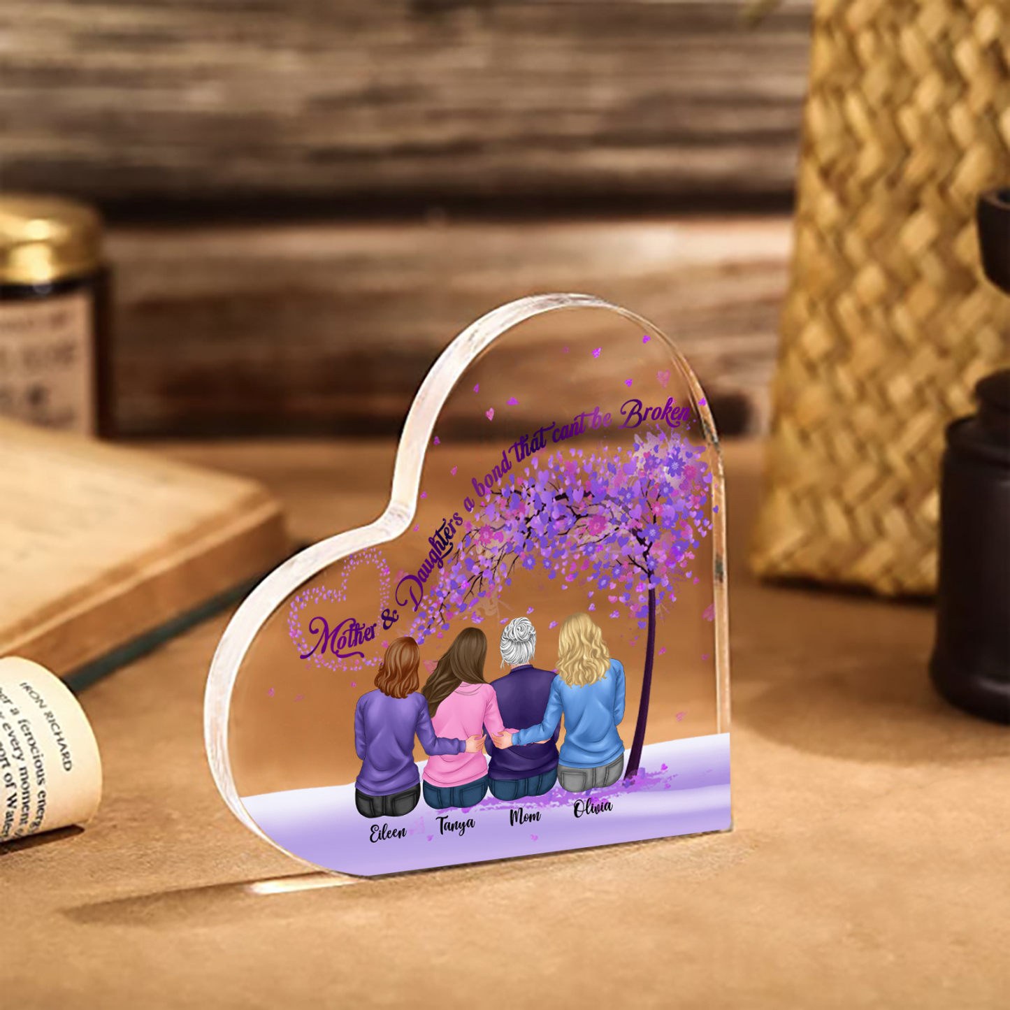 Personalised Heart Shaped Acrylic Plaque Mother and Daughters A Bond That Cant Be Broken Gift for Mom | Jessemade