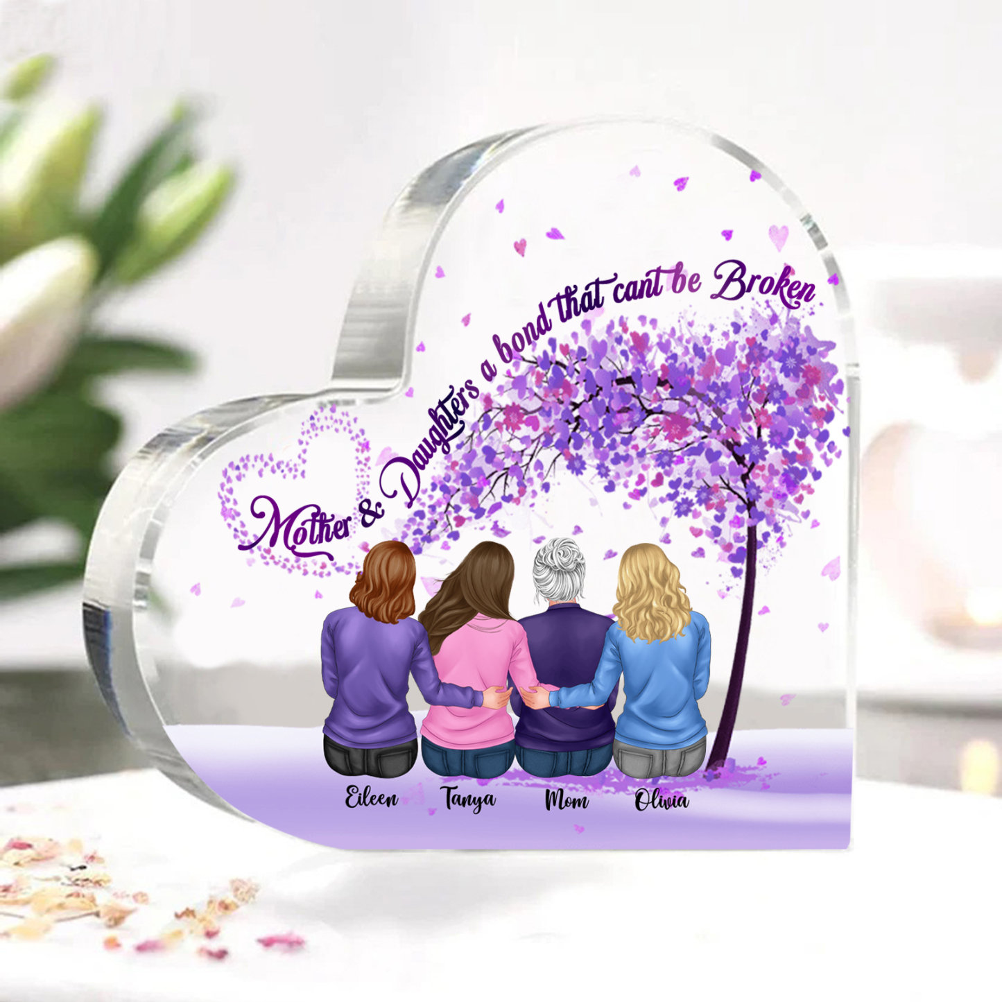 Personalised Heart Shaped Acrylic Plaque Mother and Daughters A Bond That Cant Be Broken Gift for Mom | Jessemade