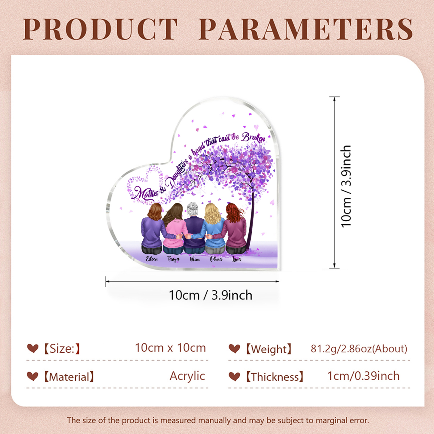 Personalised Heart Shaped Acrylic Plaque Mother and Daughters A Bond That Cant Be Broken Gift for Mom | Jessemade