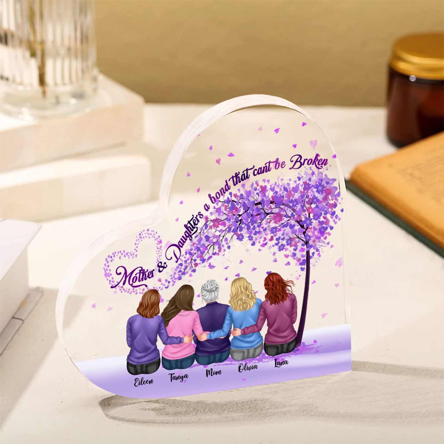 Personalised Heart Shaped Acrylic Plaque Mother and Daughters A Bond That Cant Be Broken Gift for Mom | Jessemade
