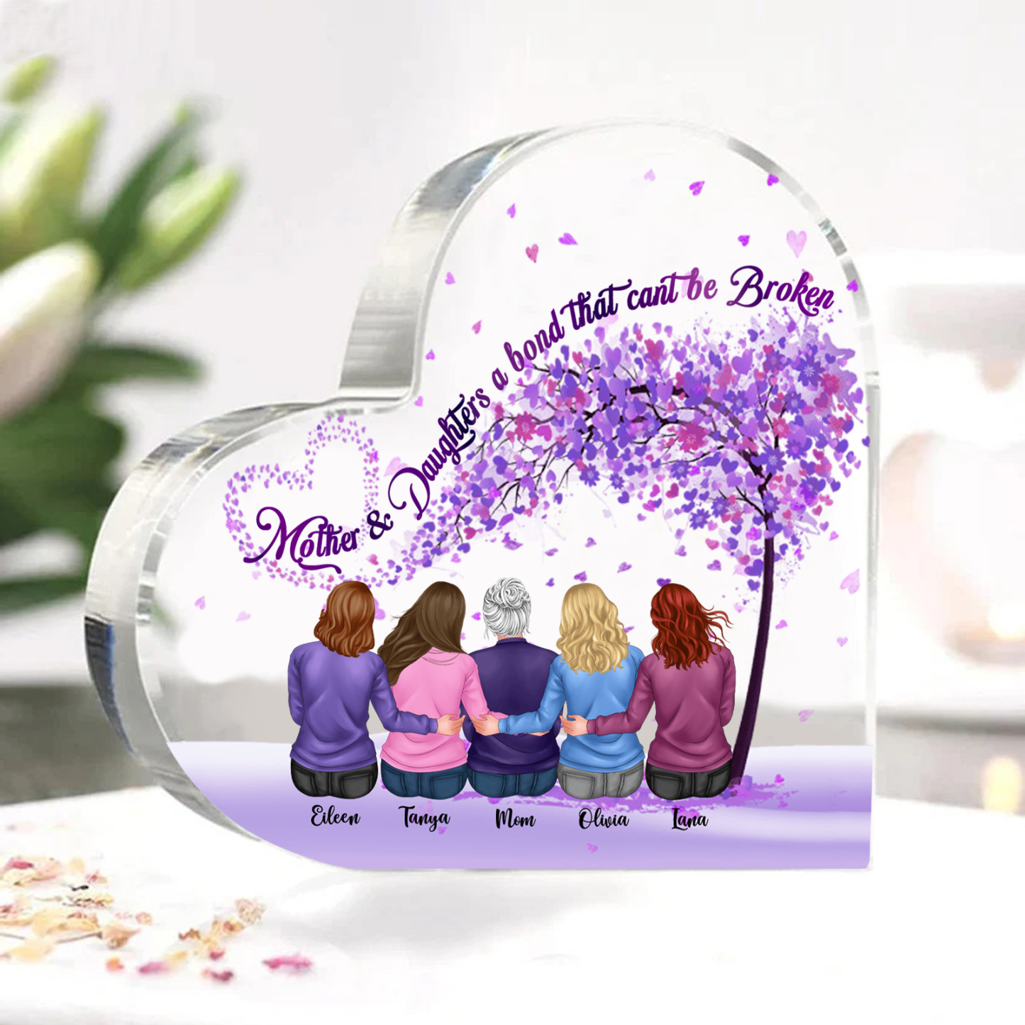 Personalised Heart Shaped Acrylic Plaque Mother and Daughters A Bond That Cant Be Broken Gift for Mom | Jessemade