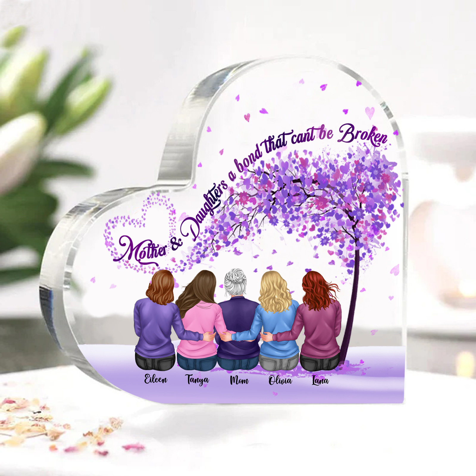 Personalised Heart Shaped Acrylic Plaque Mother and Daughters A Bond That Cant Be Broken Gift for Mom | Jessemade