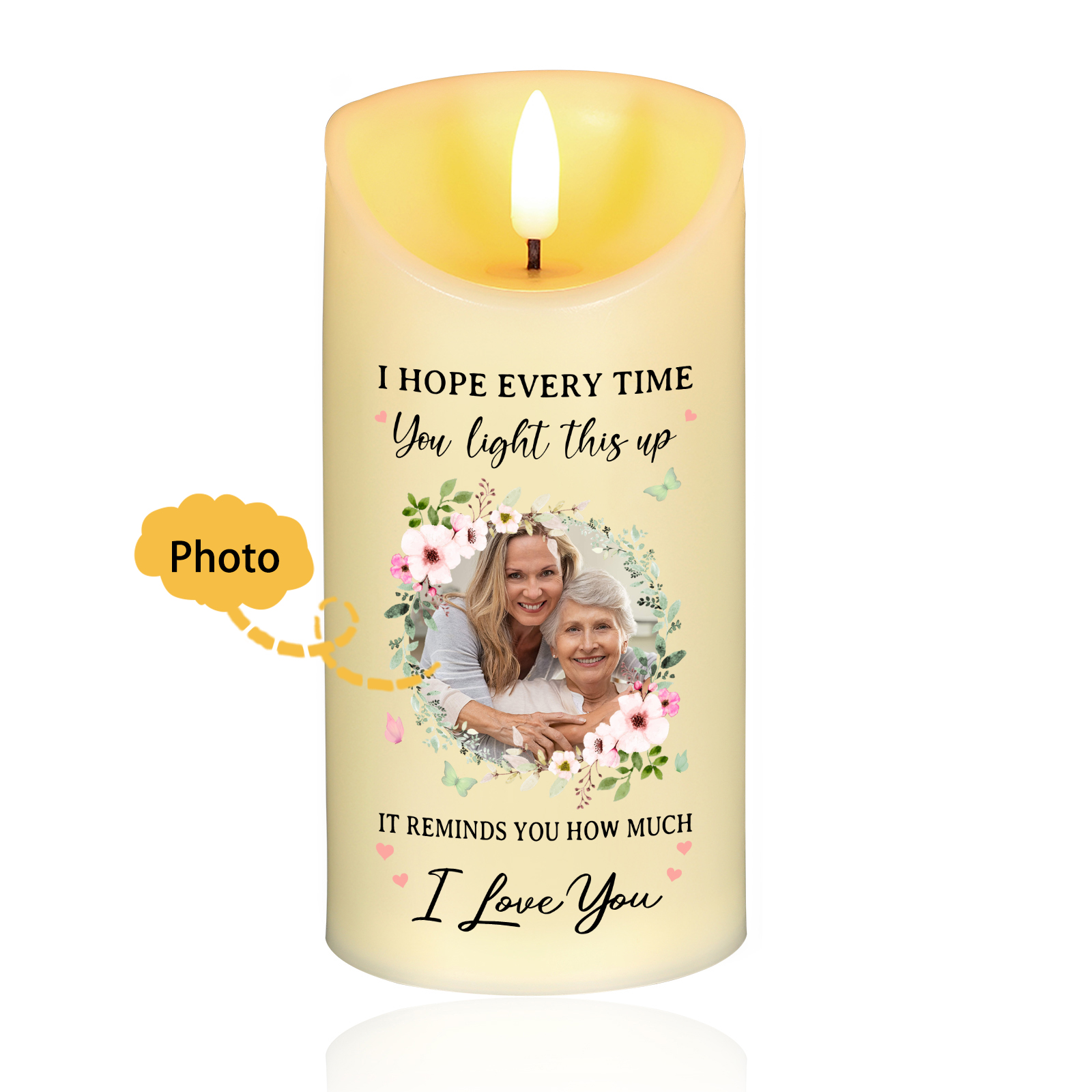 Personalised LED Candle Custom 1 Photo I Hope Every Time You Light This Up Gift for Grandparents | Jessemade