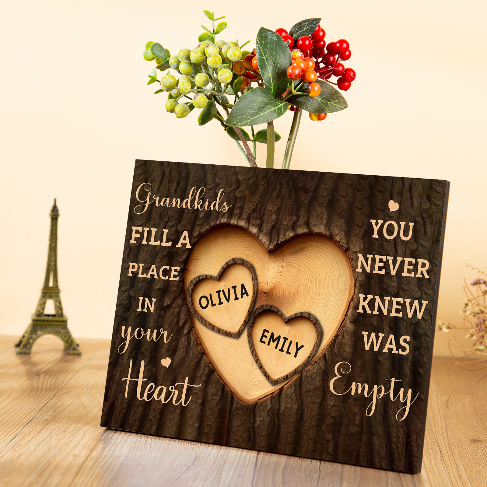 Personalised Wooden Plaque Grandkids Fill a Place in Your Heart Custom 1-7 Names Gift for Grandparents | Jessemade