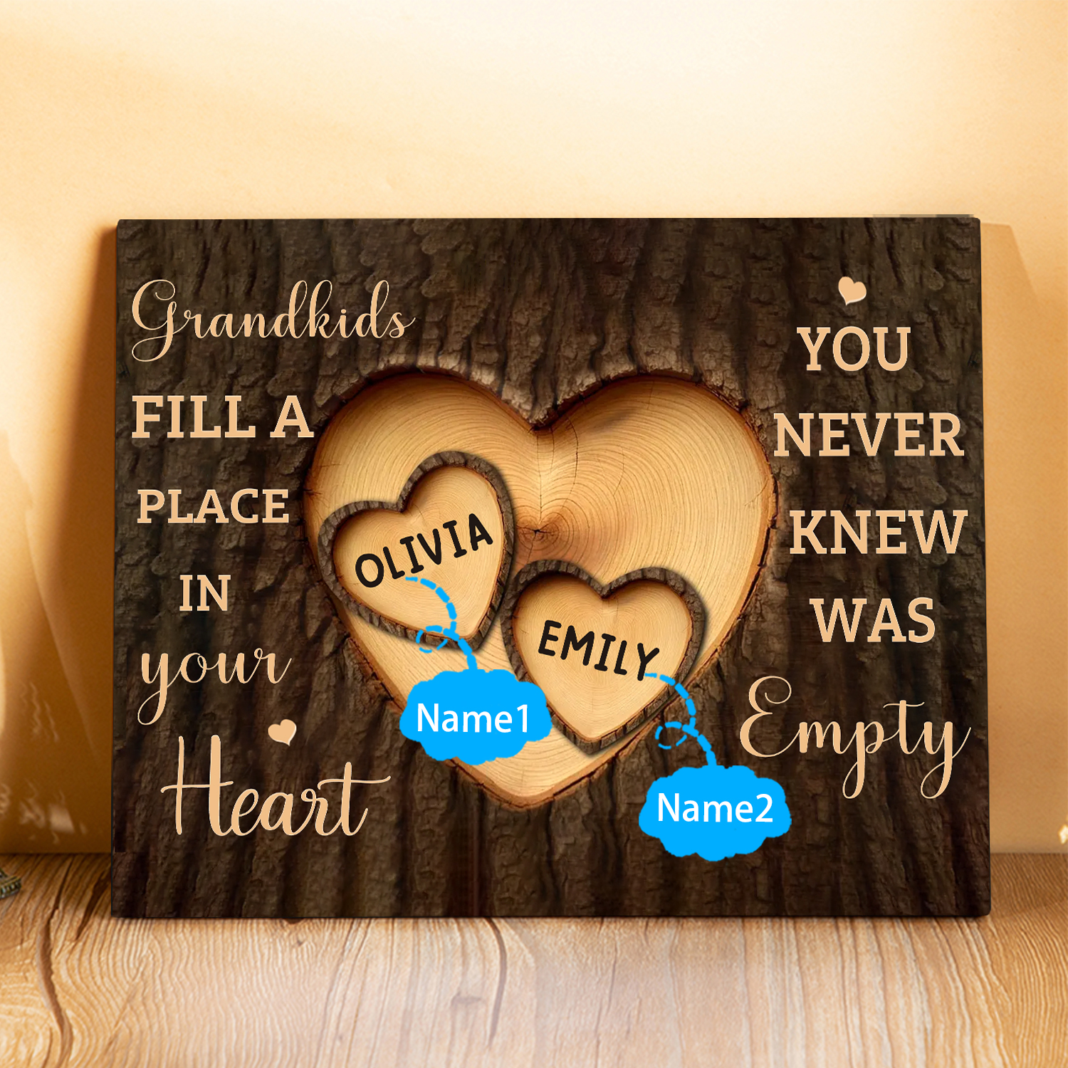 Personalised Wooden Plaque Grandkids Fill a Place in Your Heart Custom 1-7 Names Gift for Grandparents | Jessemade