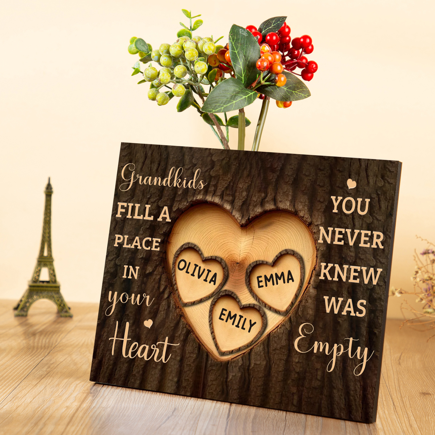 Personalised Wooden Plaque Grandkids Fill a Place in Your Heart Custom 1-7 Names Gift for Grandparents | Jessemade
