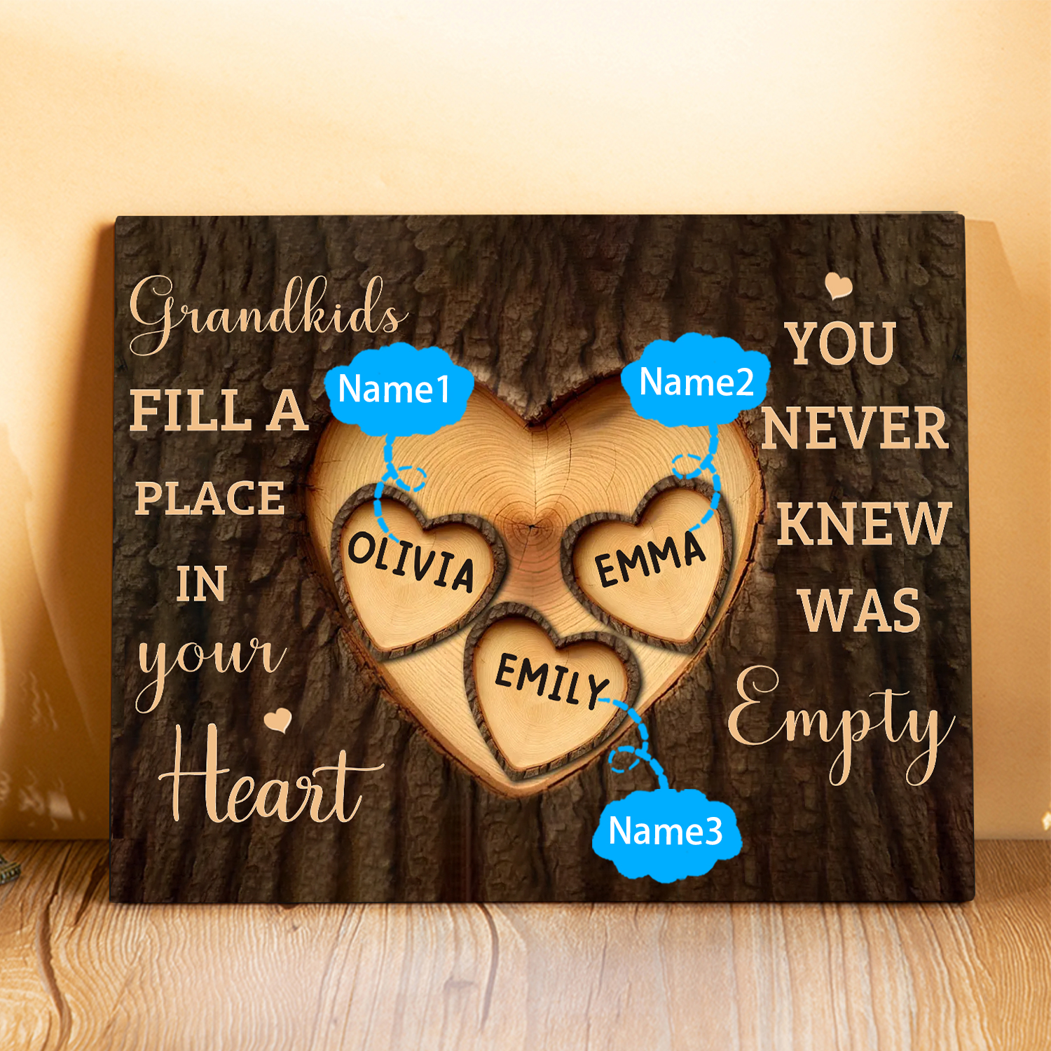 Personalised Wooden Plaque Grandkids Fill a Place in Your Heart Custom 1-7 Names Gift for Grandparents | Jessemade