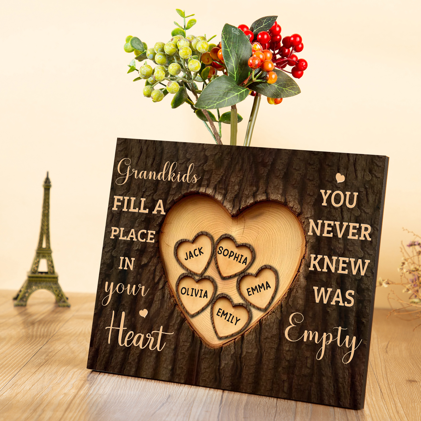 Personalised Wooden Plaque Grandkids Fill a Place in Your Heart Custom 1-7 Names Gift for Grandparents | Jessemade