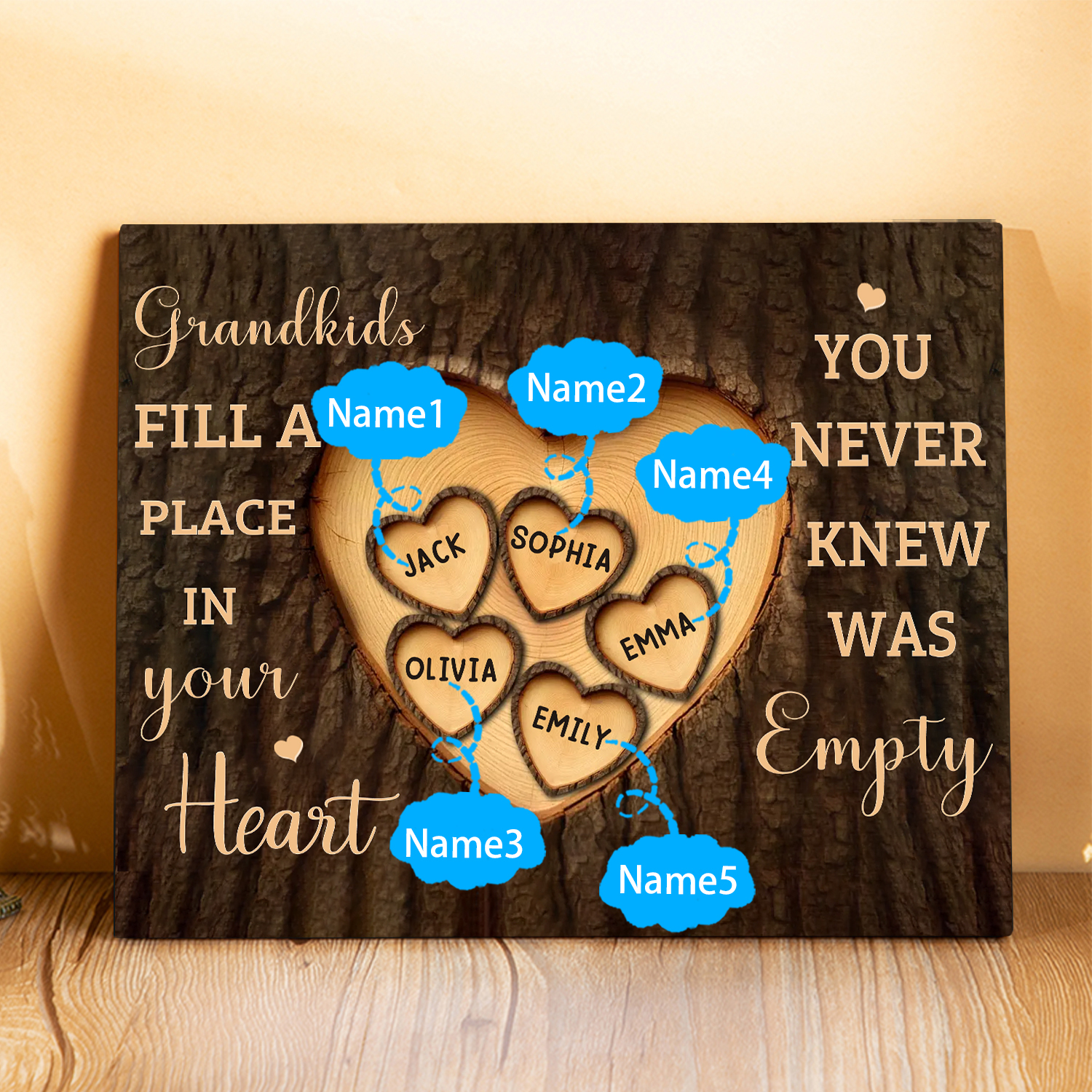 Personalised Wooden Plaque Grandkids Fill a Place in Your Heart Custom 1-7 Names Gift for Grandparents | Jessemade