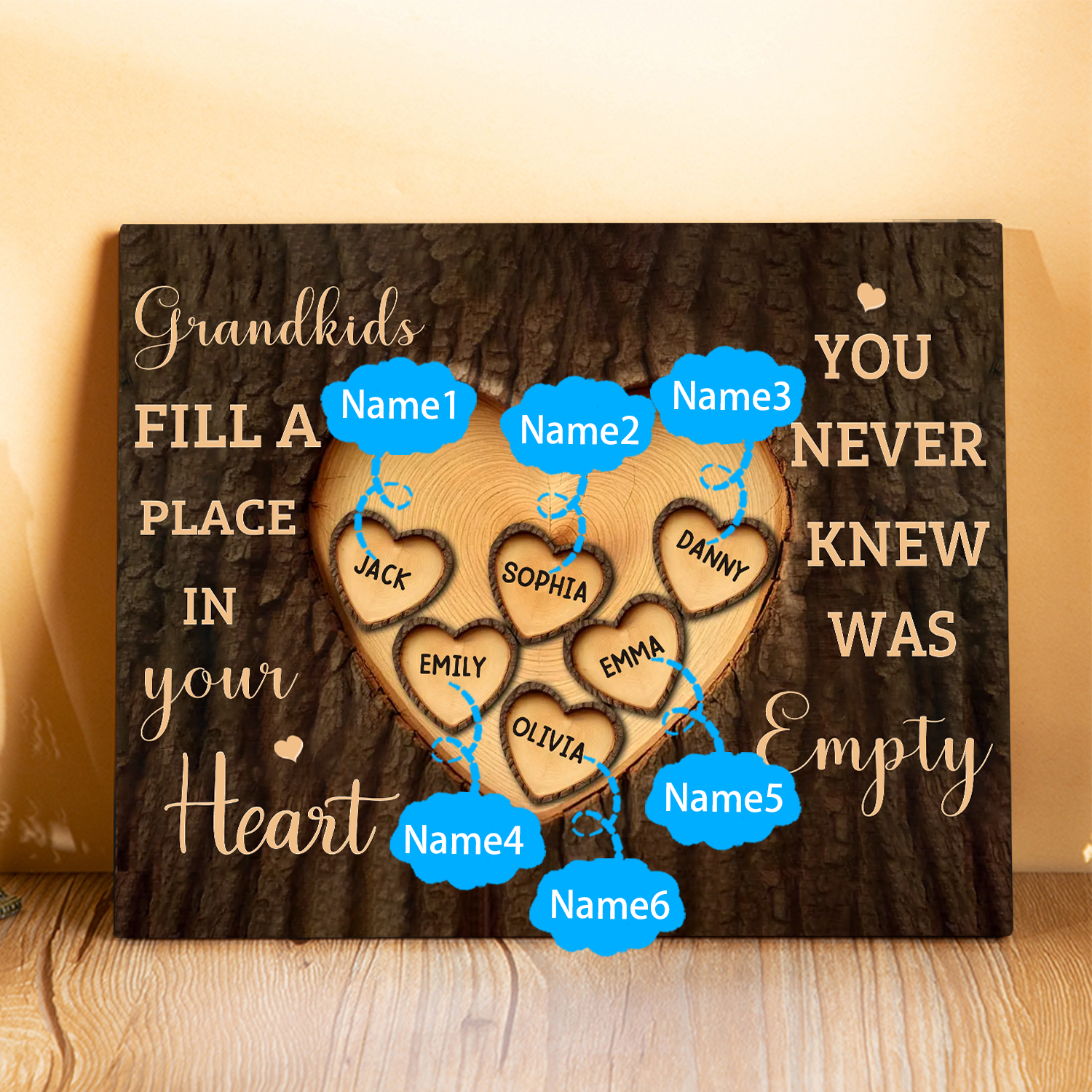 Personalised Wooden Plaque Grandkids Fill a Place in Your Heart Custom 1-7 Names Gift for Grandparents | Jessemade