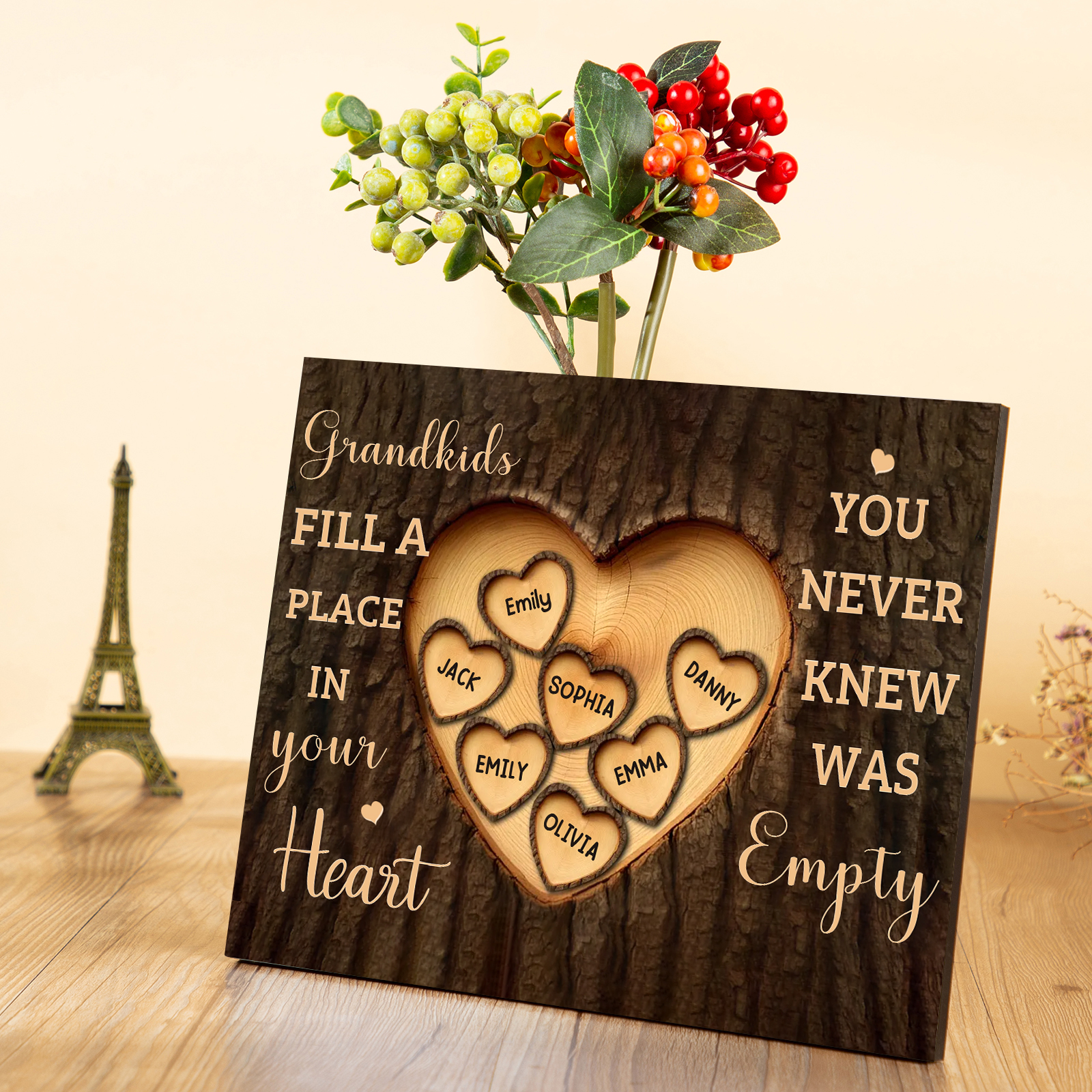 Personalised Wooden Plaque Grandkids Fill a Place in Your Heart Custom 1-7 Names Gift for Grandparents | Jessemade