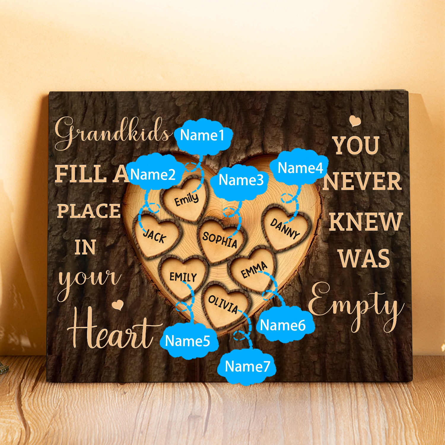 Personalised Wooden Plaque Grandkids Fill a Place in Your Heart Custom 1-7 Names Gift for Grandparents | Jessemade