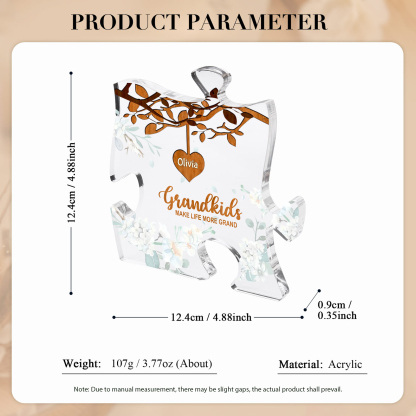Personalised Puzzle Acrylic Plaque Custom 1-8 Names Grandkids Make Life More Grand Gift for Grandparents | Jessemade