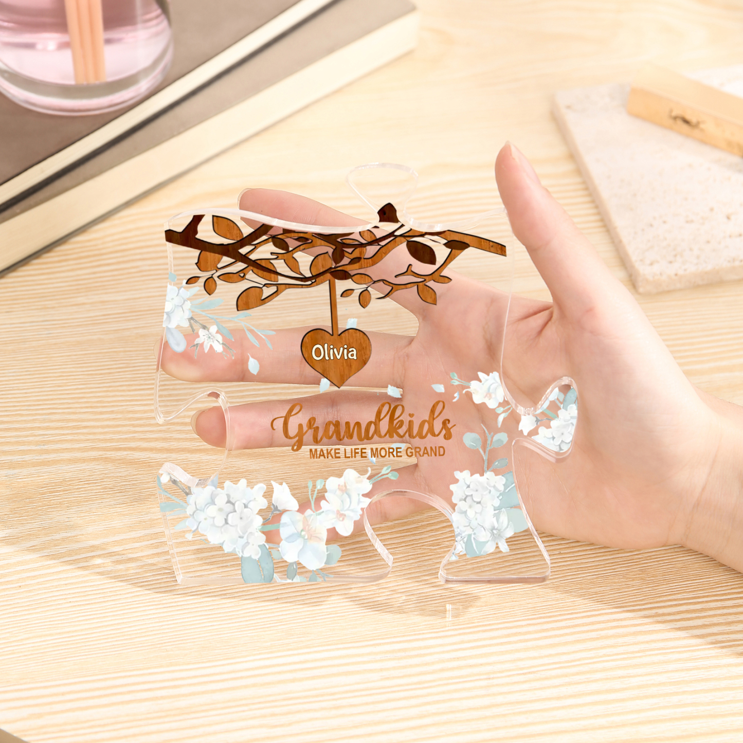 Personalised Puzzle Acrylic Plaque Custom 1-8 Names Grandkids Make Life More Grand Gift for Grandparents | Jessemade