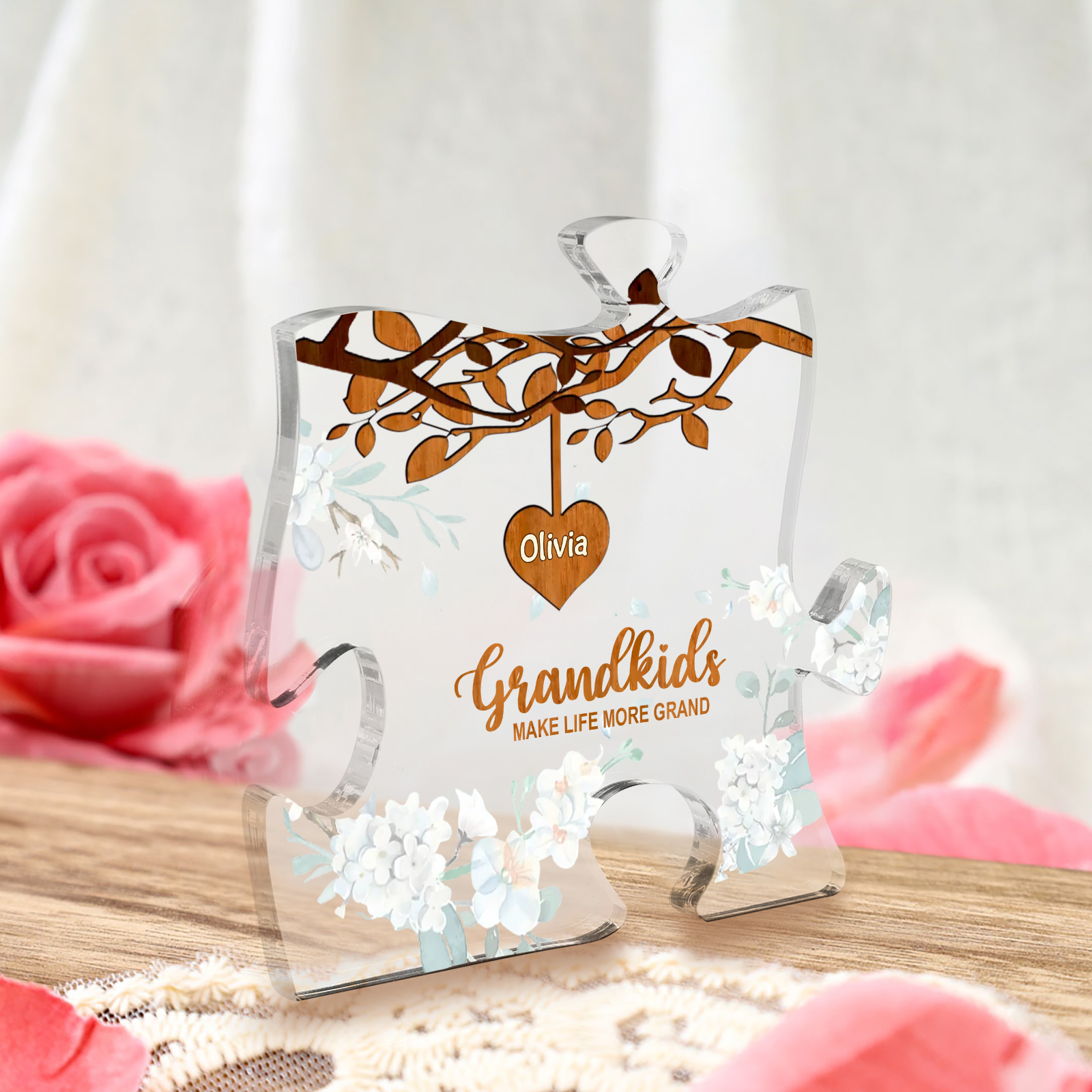 Personalised Puzzle Acrylic Plaque Custom 1-8 Names Grandkids Make Life More Grand Gift for Grandparents | Jessemade