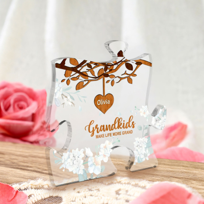 Personalised Puzzle Acrylic Plaque Custom 1-8 Names Grandkids Make Life More Grand Gift for Grandparents | Jessemade