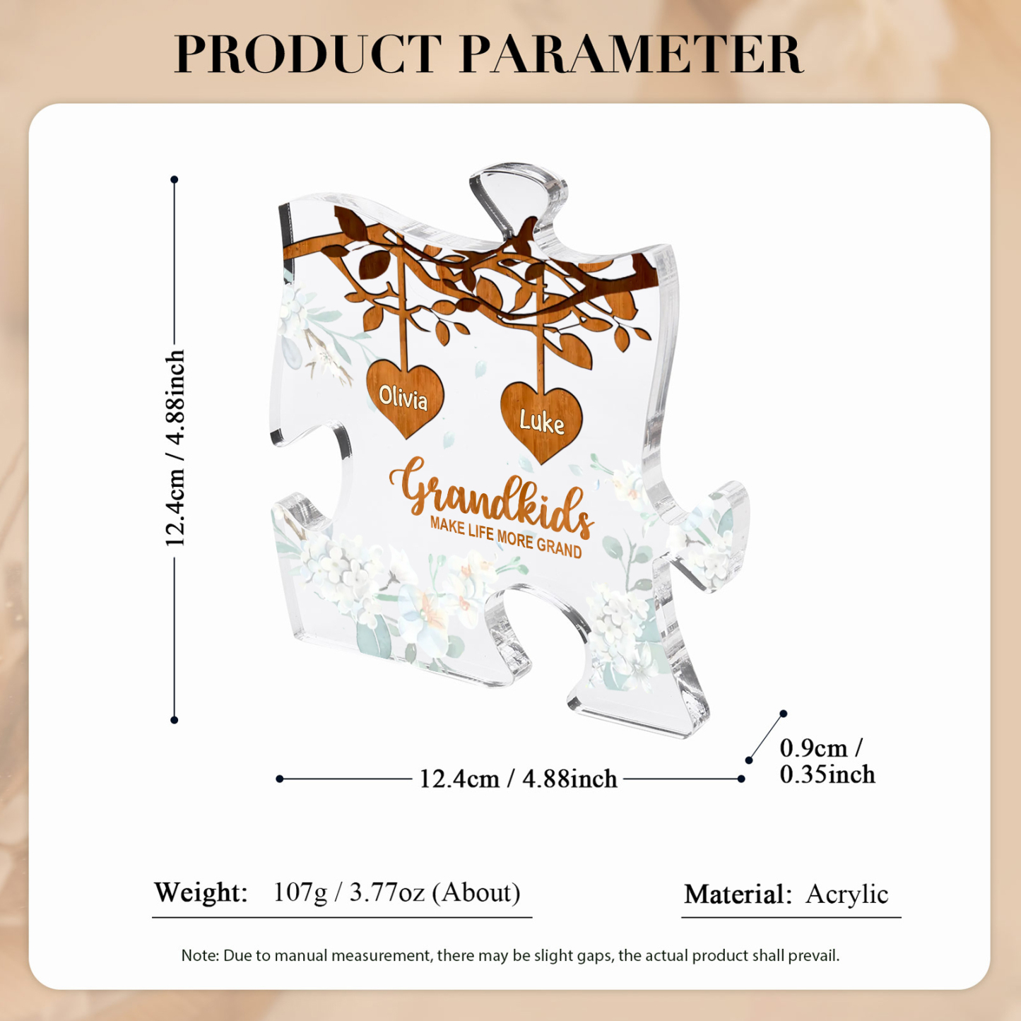 Personalised Puzzle Acrylic Plaque Custom 1-8 Names Grandkids Make Life More Grand Gift for Grandparents | Jessemade