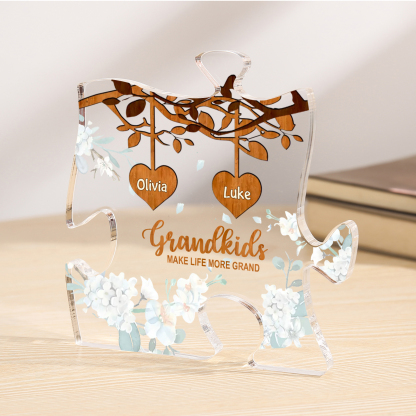 Personalised Puzzle Acrylic Plaque Custom 1-8 Names Grandkids Make Life More Grand Gift for Grandparents | Jessemade