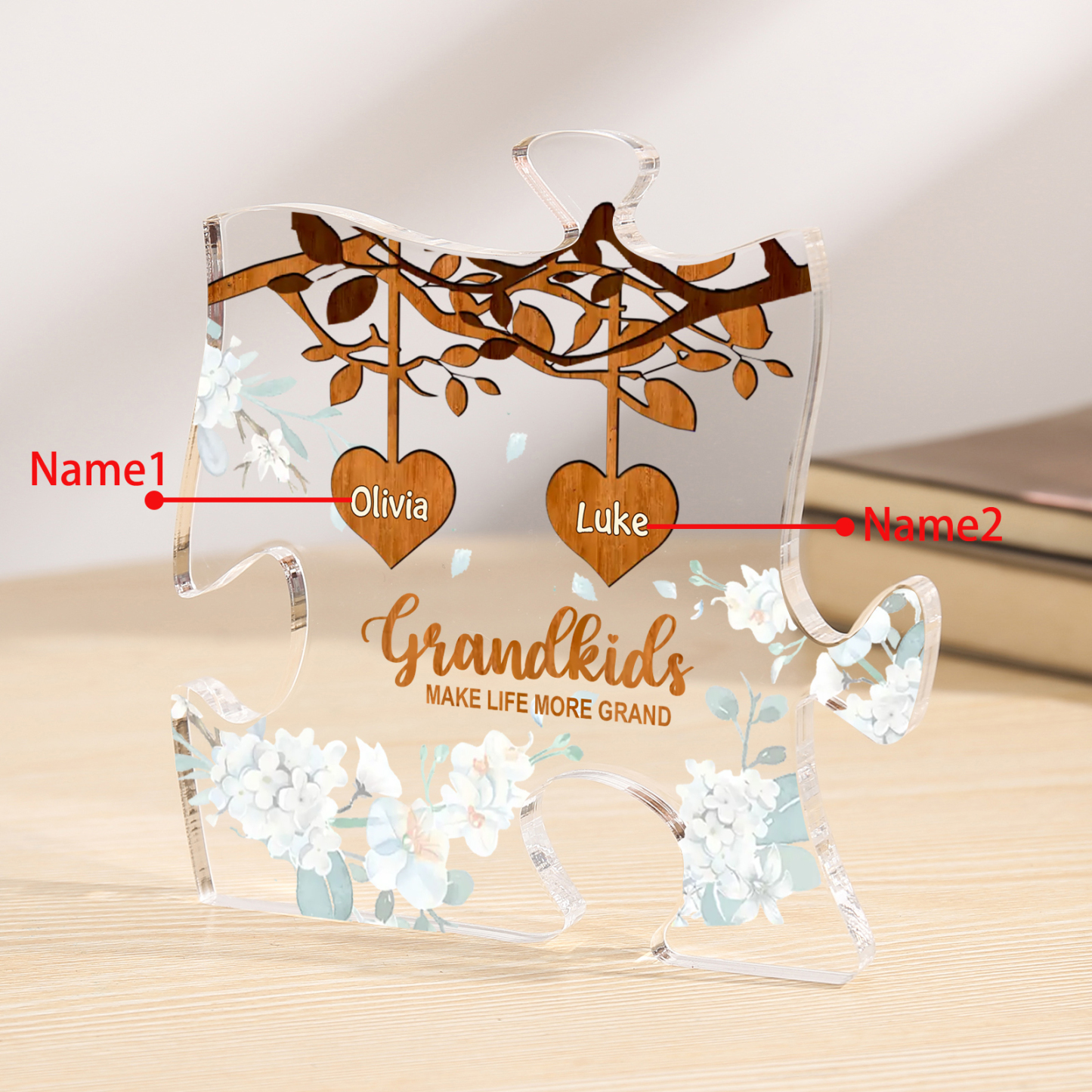 Personalised Puzzle Acrylic Plaque Custom 1-8 Names Grandkids Make Life More Grand Gift for Grandparents | Jessemade