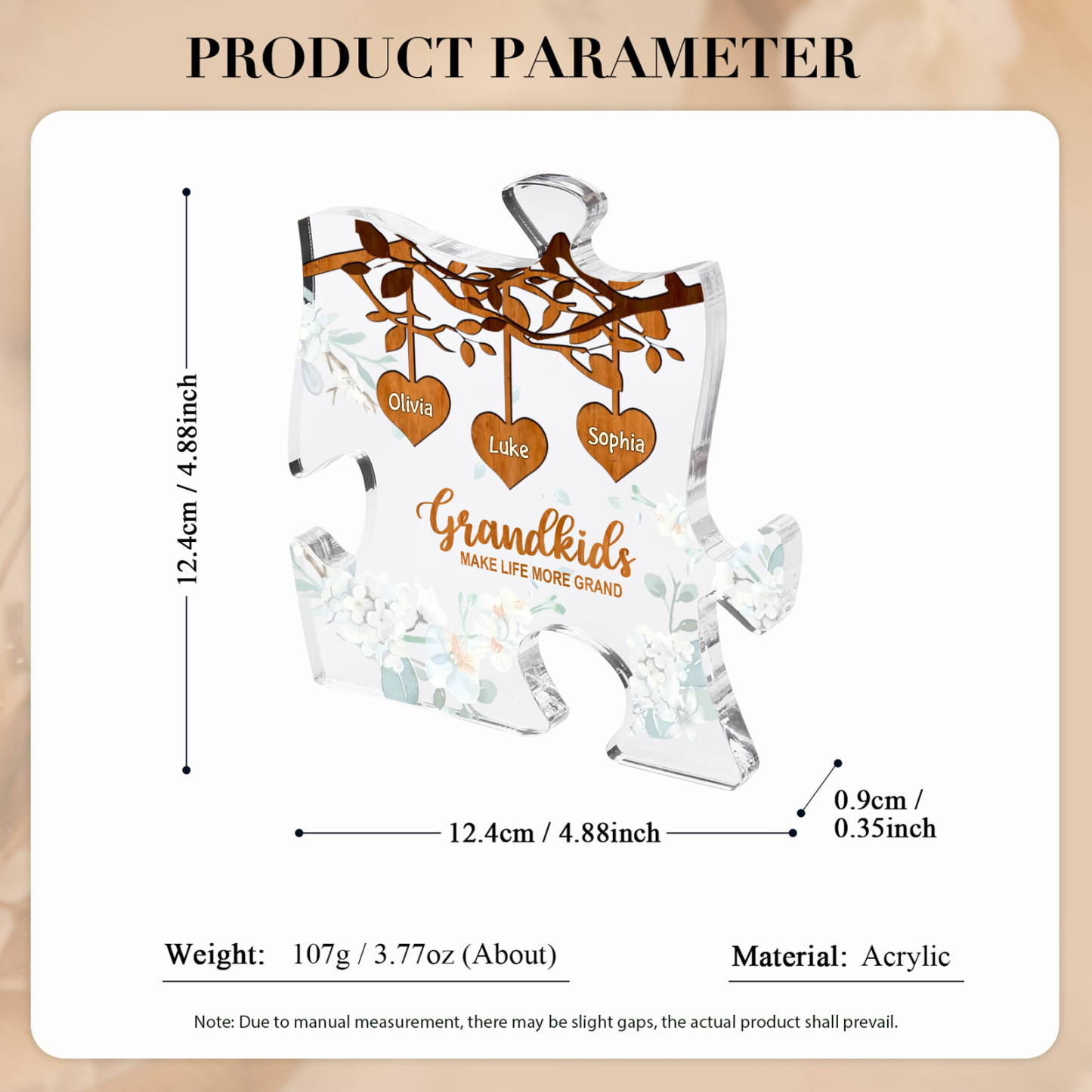 Personalised Puzzle Acrylic Plaque Custom 1-8 Names Grandkids Make Life More Grand Gift for Grandparents | Jessemade