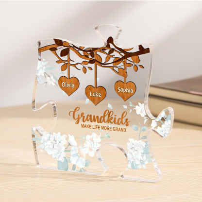 Personalised Puzzle Acrylic Plaque Custom 1-8 Names Grandkids Make Life More Grand Gift for Grandparents | Jessemade