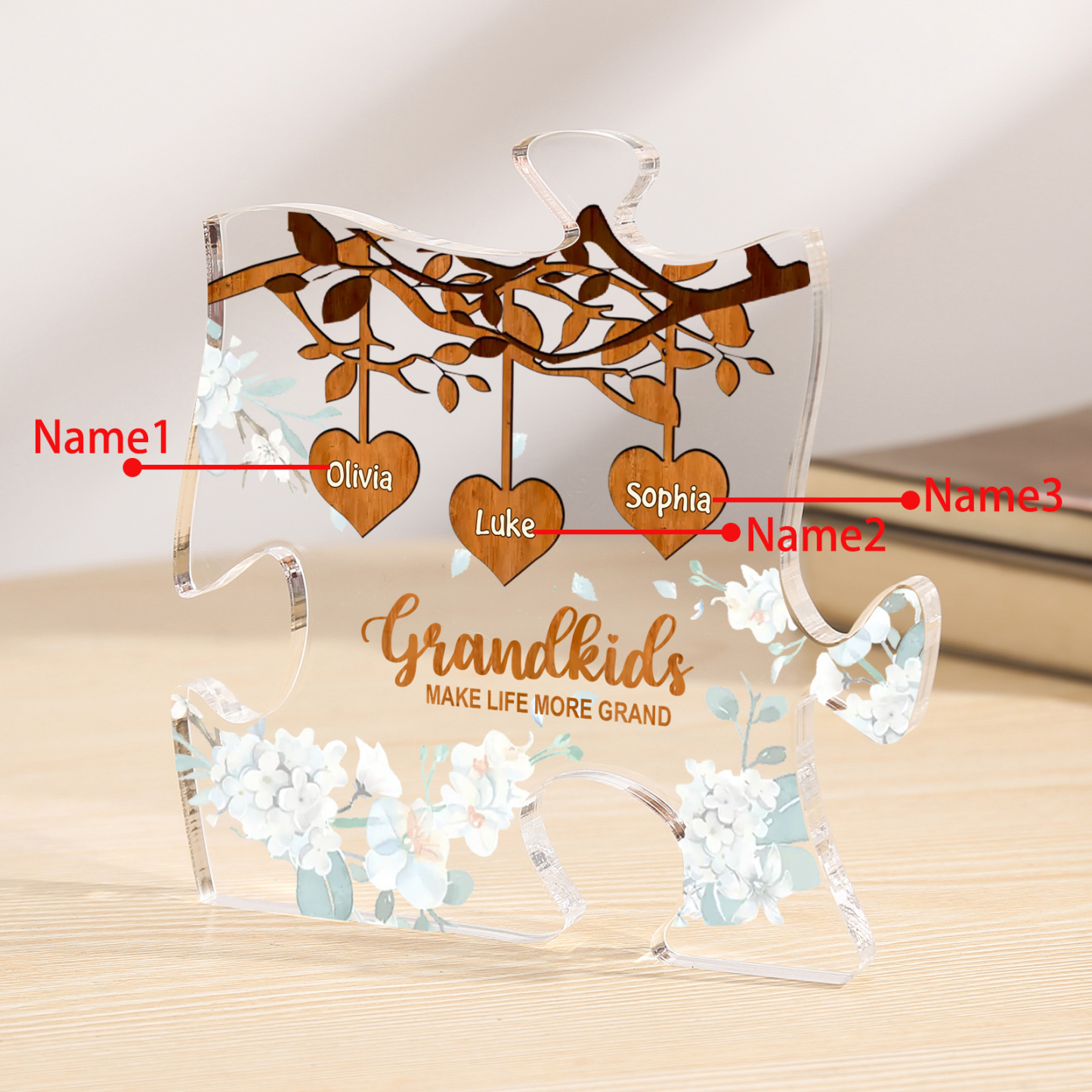 Personalised Puzzle Acrylic Plaque Custom 1-8 Names Grandkids Make Life More Grand Gift for Grandparents | Jessemade