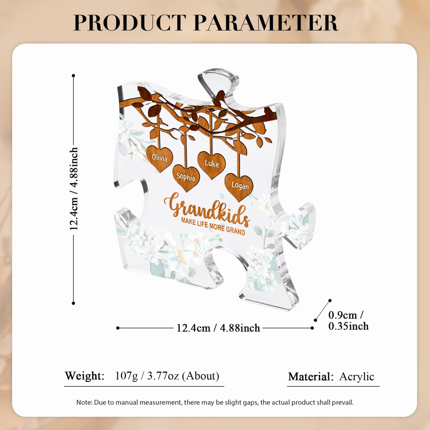 Personalised Puzzle Acrylic Plaque Custom 1-8 Names Grandkids Make Life More Grand Gift for Grandparents | Jessemade