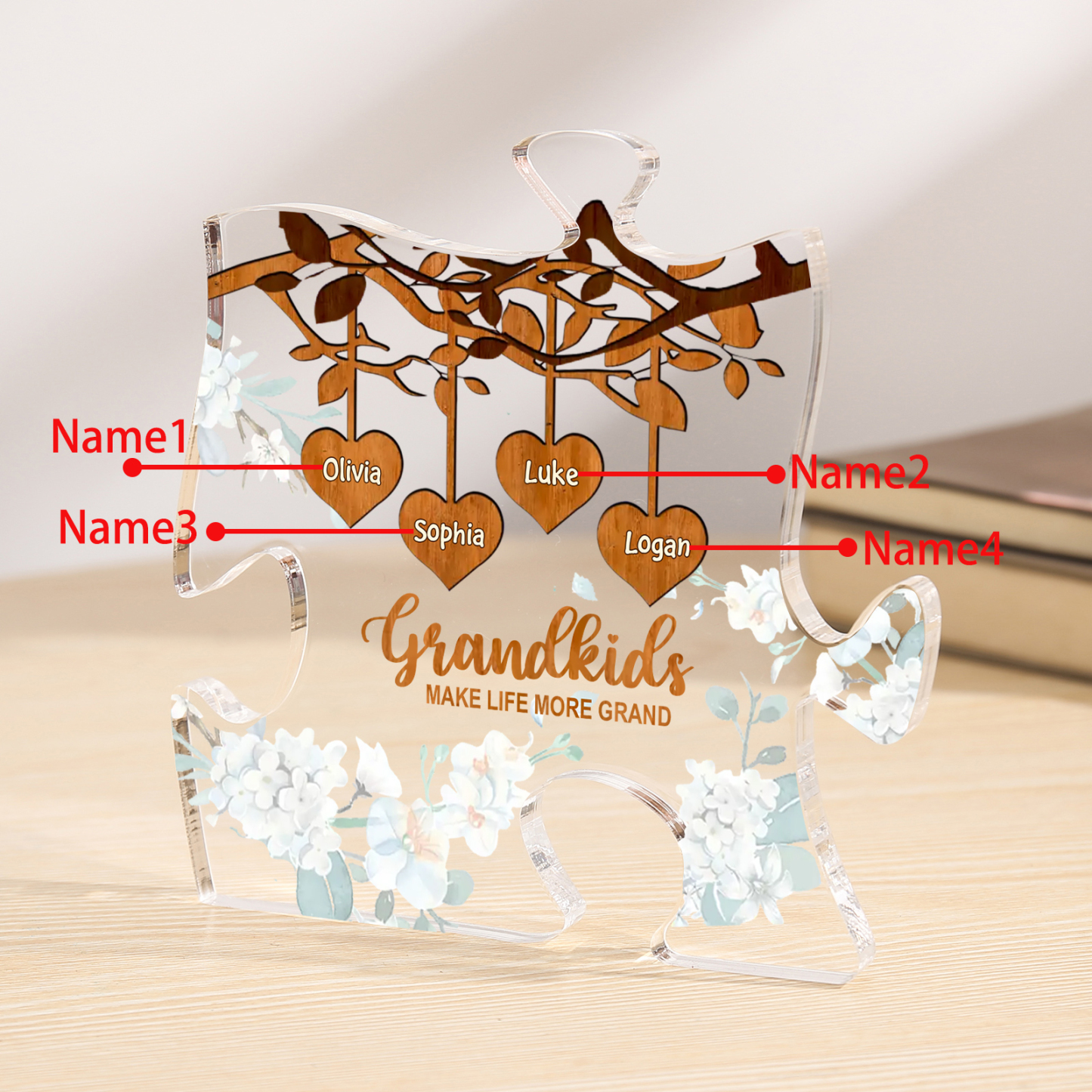Personalised Puzzle Acrylic Plaque Custom 1-8 Names Grandkids Make Life More Grand Gift for Grandparents | Jessemade