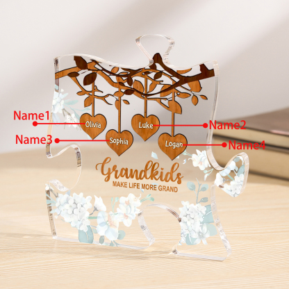 Personalised Puzzle Acrylic Plaque Custom 1-8 Names Grandkids Make Life More Grand Gift for Grandparents | Jessemade