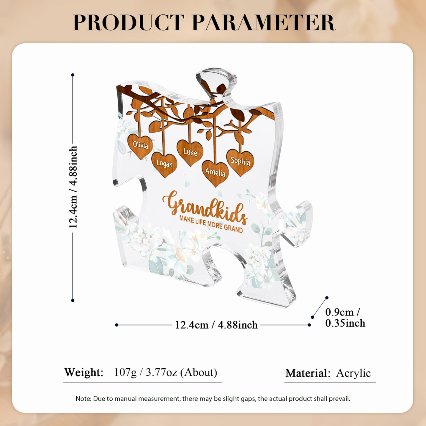 Personalised Puzzle Acrylic Plaque Custom 1-8 Names Grandkids Make Life More Grand Gift for Grandparents | Jessemade