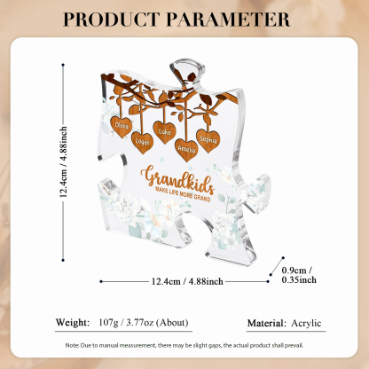 Personalised Puzzle Acrylic Plaque Custom 1-8 Names Grandkids Make Life More Grand Gift for Grandparents | Jessemade