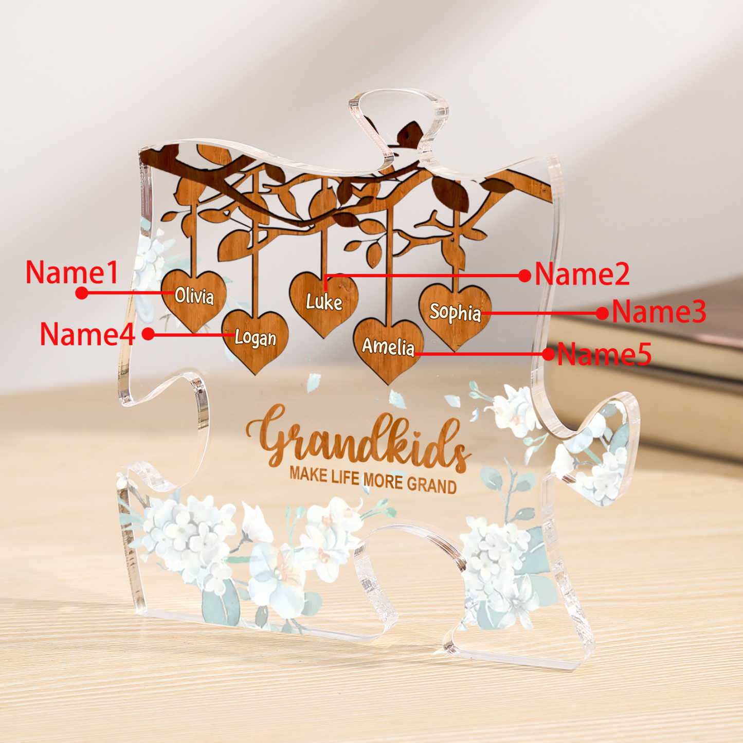 Personalised Puzzle Acrylic Plaque Custom 1-8 Names Grandkids Make Life More Grand Gift for Grandparents | Jessemade