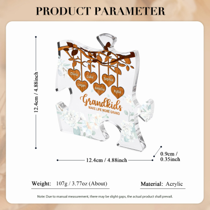 Personalised Puzzle Acrylic Plaque Custom 1-8 Names Grandkids Make Life More Grand Gift for Grandparents | Jessemade