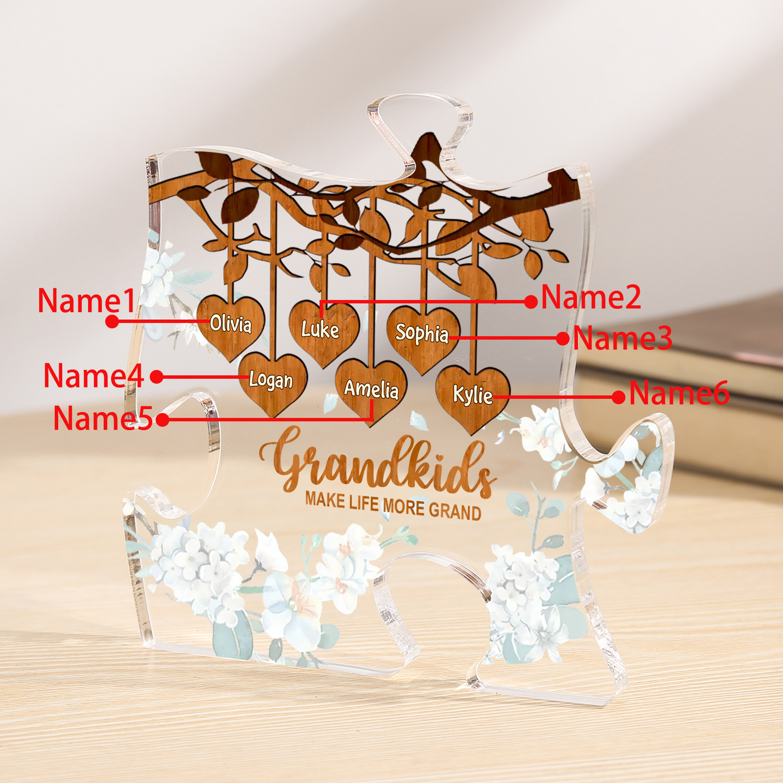 Personalised Puzzle Acrylic Plaque Custom 1-8 Names Grandkids Make Life More Grand Gift for Grandparents | Jessemade