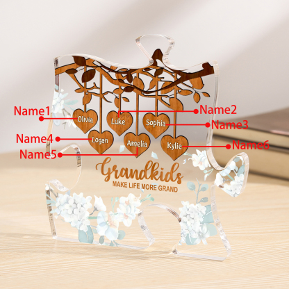 Personalised Puzzle Acrylic Plaque Custom 1-8 Names Grandkids Make Life More Grand Gift for Grandparents | Jessemade