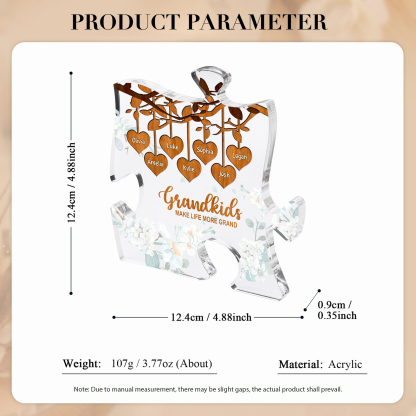 Personalised Puzzle Acrylic Plaque Custom 1-8 Names Grandkids Make Life More Grand Gift for Grandparents | Jessemade