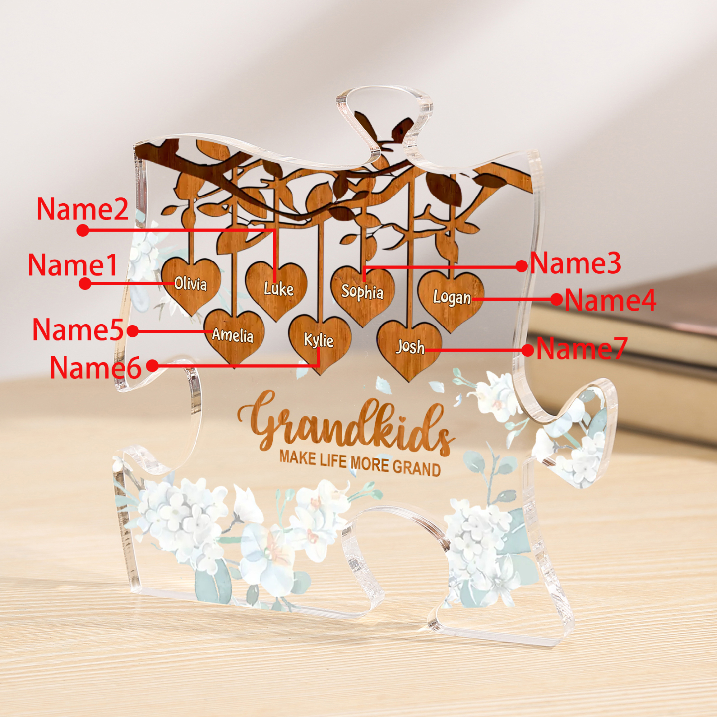 Personalised Puzzle Acrylic Plaque Custom 1-8 Names Grandkids Make Life More Grand Gift for Grandparents | Jessemade