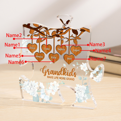 Personalised Puzzle Acrylic Plaque Custom 1-8 Names Grandkids Make Life More Grand Gift for Grandparents | Jessemade
