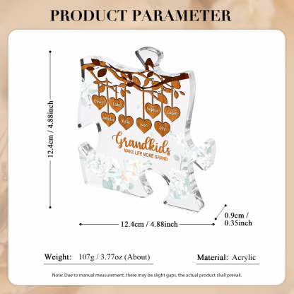 Personalised Puzzle Acrylic Plaque Custom 1-8 Names Grandkids Make Life More Grand Gift for Grandparents | Jessemade