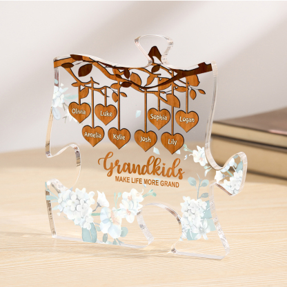 Personalised Puzzle Acrylic Plaque Custom 1-8 Names Grandkids Make Life More Grand Gift for Grandparents | Jessemade