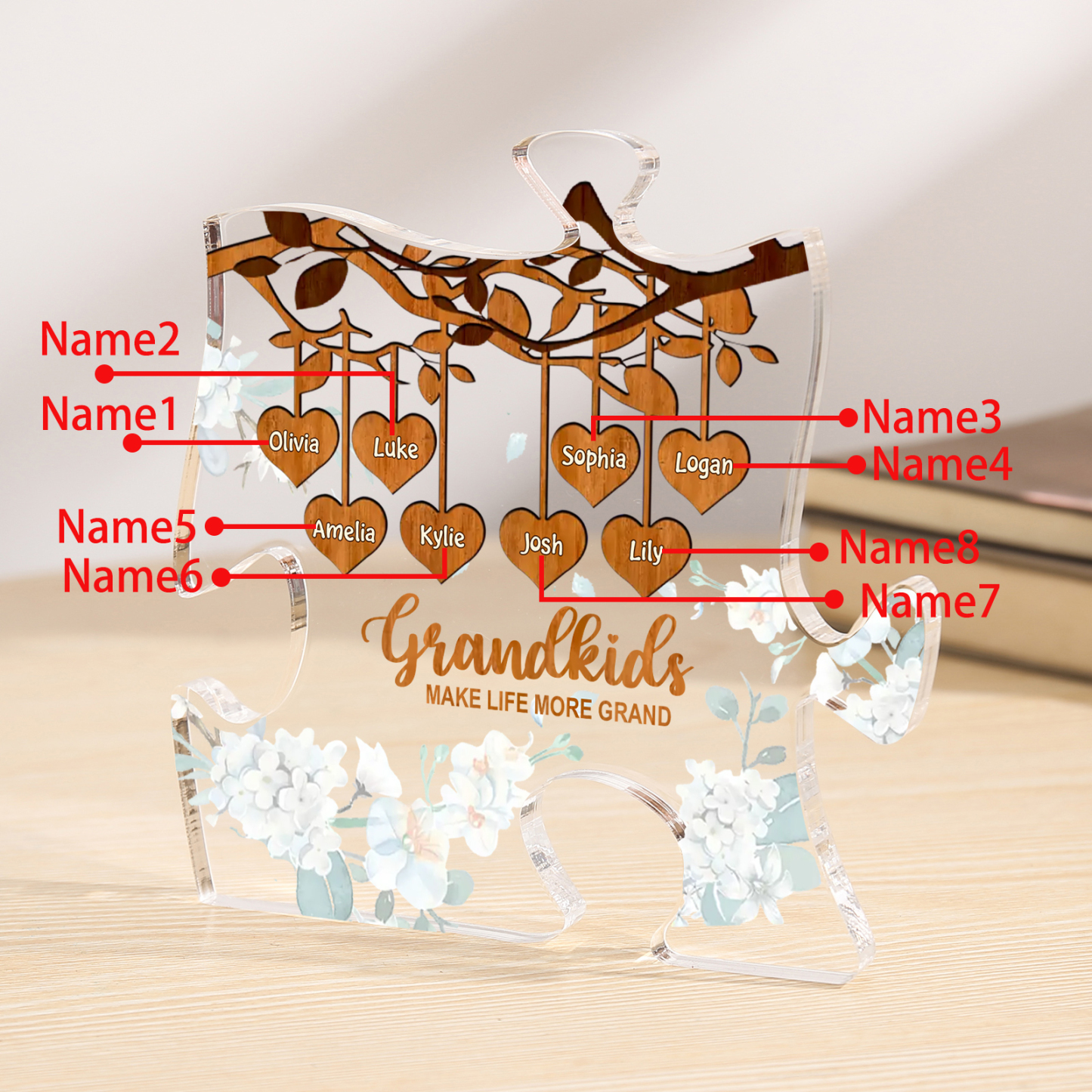Personalised Puzzle Acrylic Plaque Custom 1-8 Names Grandkids Make Life More Grand Gift for Grandparents | Jessemade