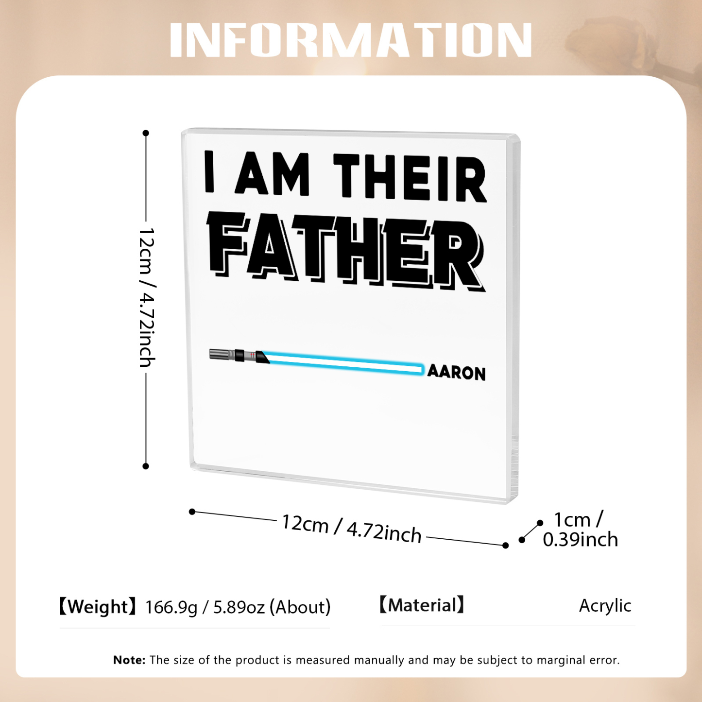 Personalised Acrylic Plaque I Am Their Father Custom Lightsaber Gift for Dad | Jessemade
